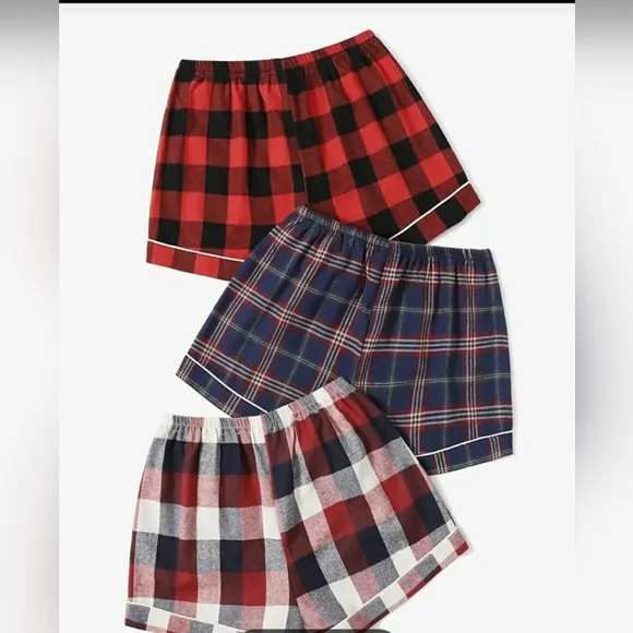 3 Plaid Pajama Shorts - Picture 2 of 4